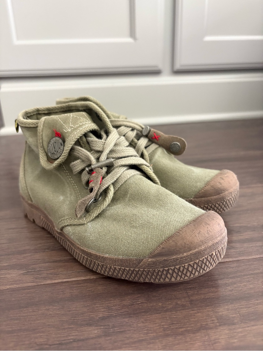 Palladium Kids Canvas High-Top Boots - Olive Green - Size 34 (US Youth 2.5/3)